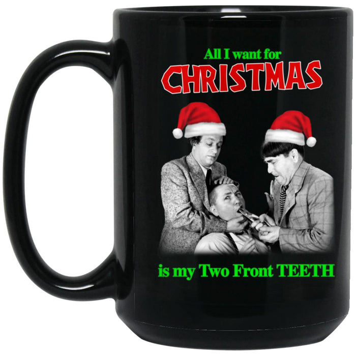 Three Stooges Two Front Teeth Christmas 15oz Black Mug