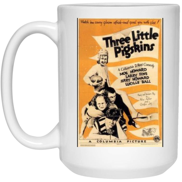 Three Stooges Three Little Pigskins Lobby Card 15oz White Mug