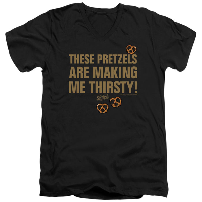 SEINFELD/PRETZELS THIRSTY-S/S ADULT V-NECK 30/1-BLACK-MD